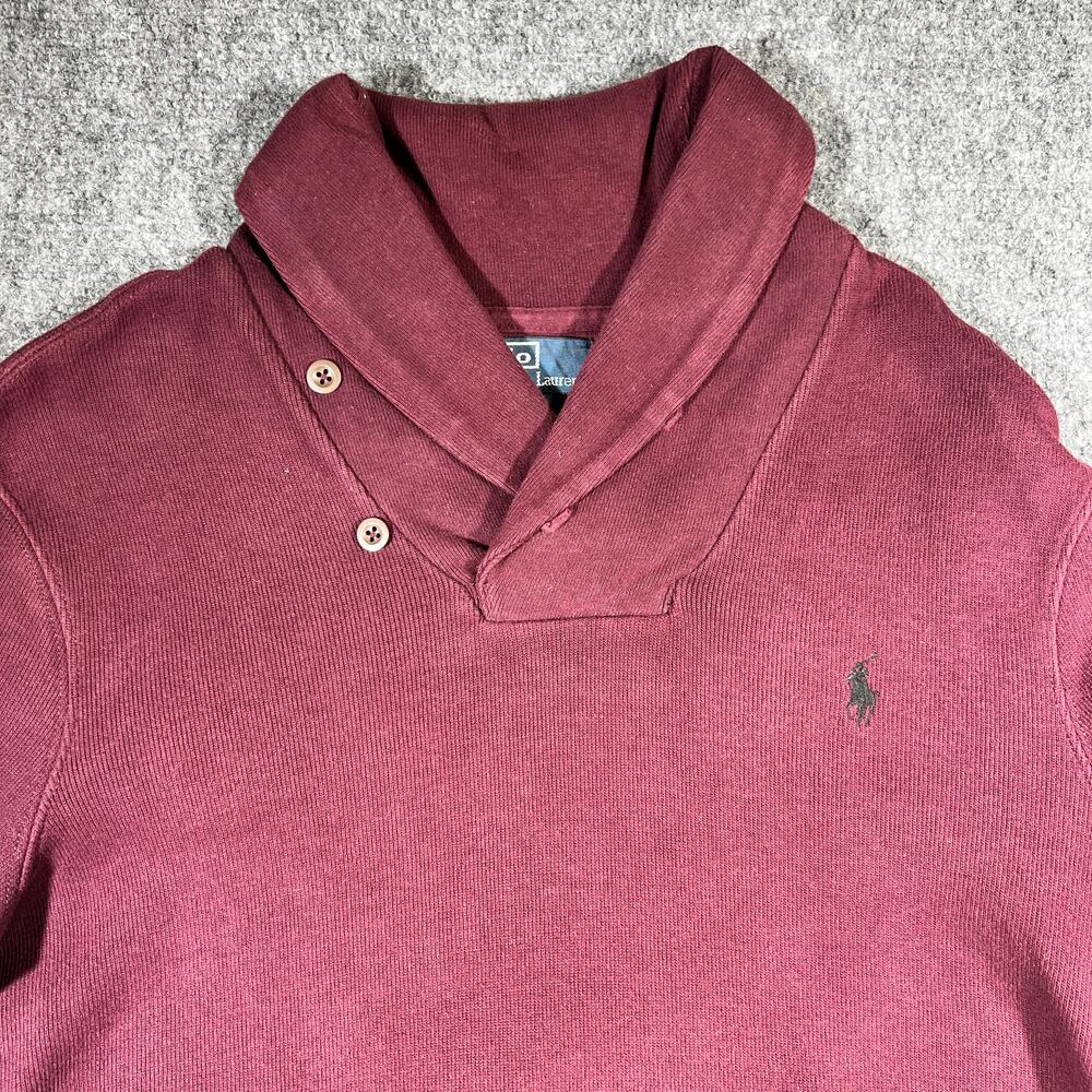 Vintage 90s Polo Ralph Lauren Shawl Collar Sweatshirt Medium Burgundy